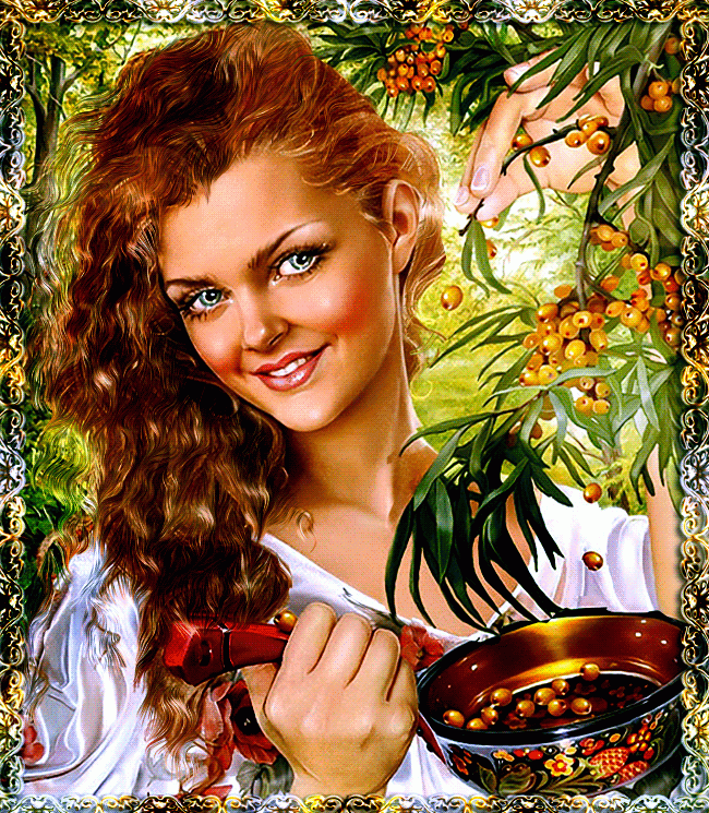 Картина девушка собирает ягоды