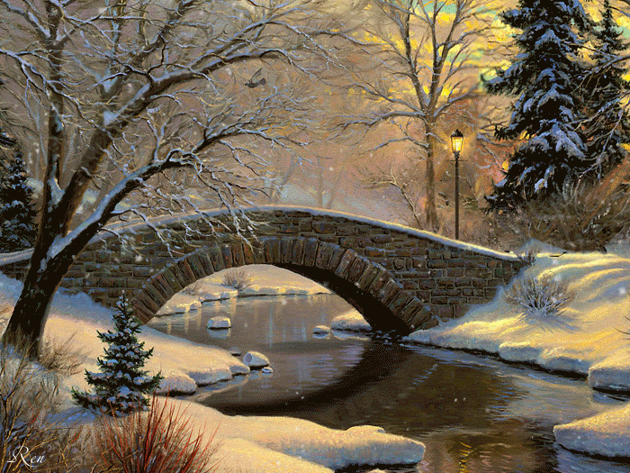 Парк, зима, мост, река