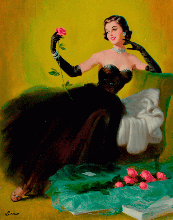 Девушка с розой, картина красками