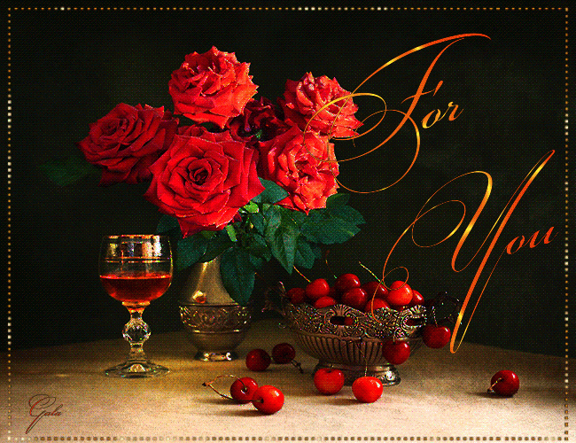 Натюрморт, розы, вино, вишни