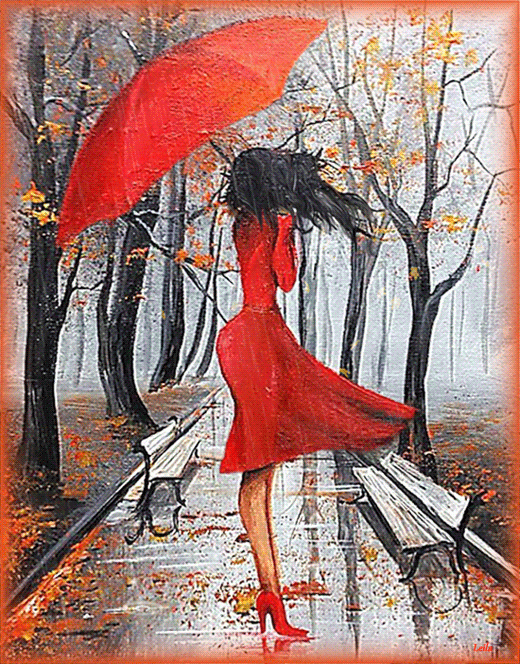 Осень, дождь, женщина, зонт