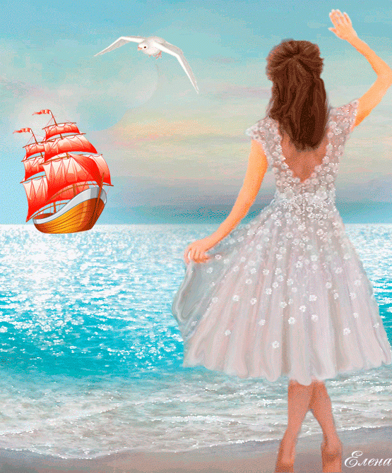 Девушка на берегу, море, корабль