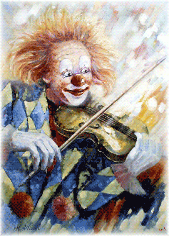 Клоун играет на скрипке