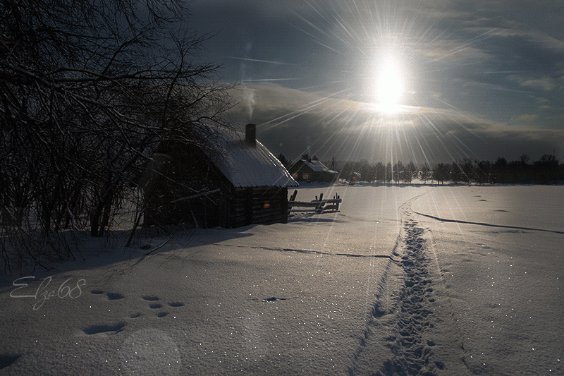 Зима, вечер, деревня