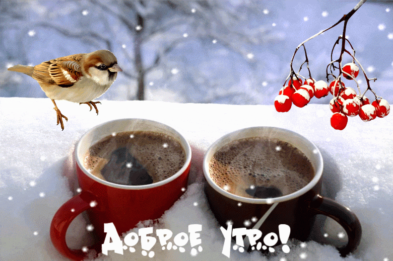 Доброе утро ! Чашки с кофе на снегу