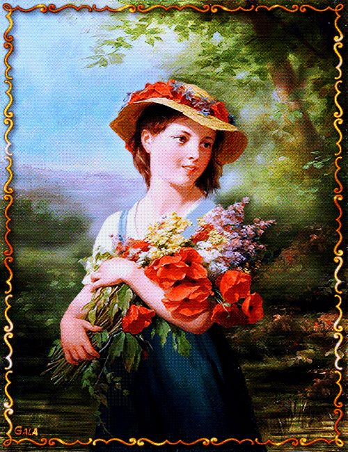 Портрет девушки с букетом цветов