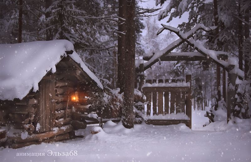 Снегопад в старой деревне