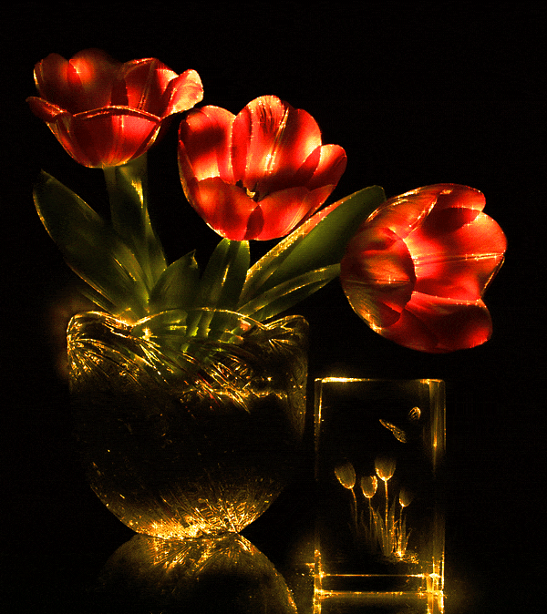 Тюльпаны в вазе, блеск, золото