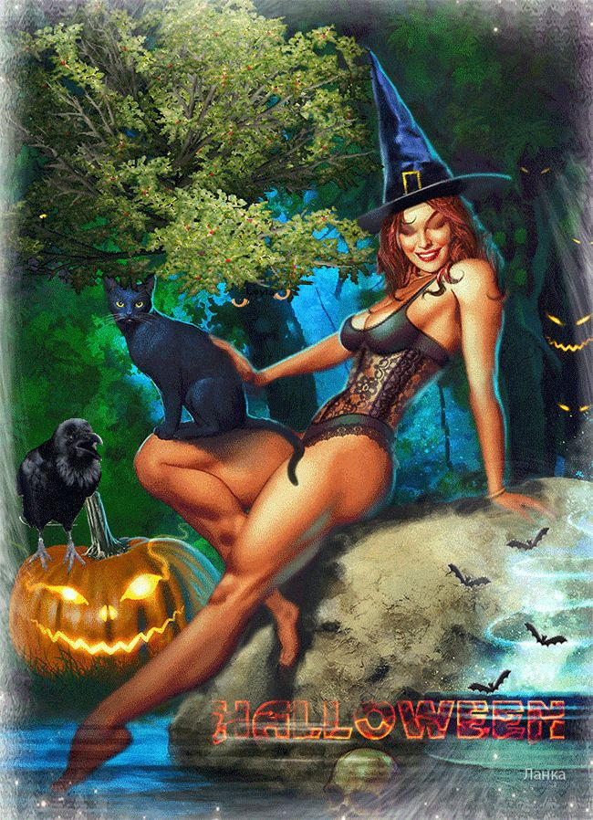 Девушка с черной кошкой – Хэллоуин