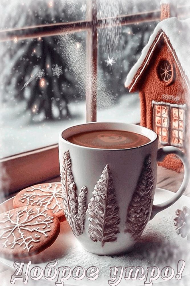 Доброе зимнее утро с чашкой кофе