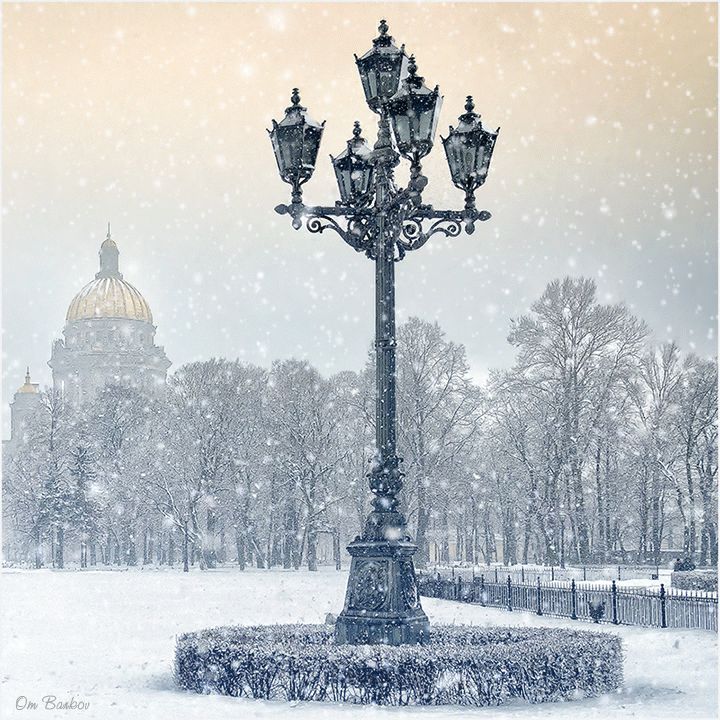 Снежный Петербург, фонарь, снег