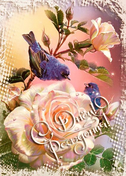 С Днём рождения ! Птицы, белые розы