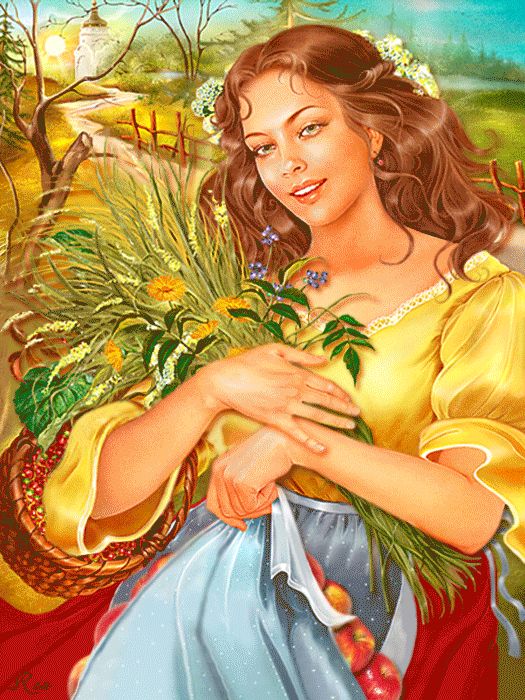 Девушка с букетом полевых цветов