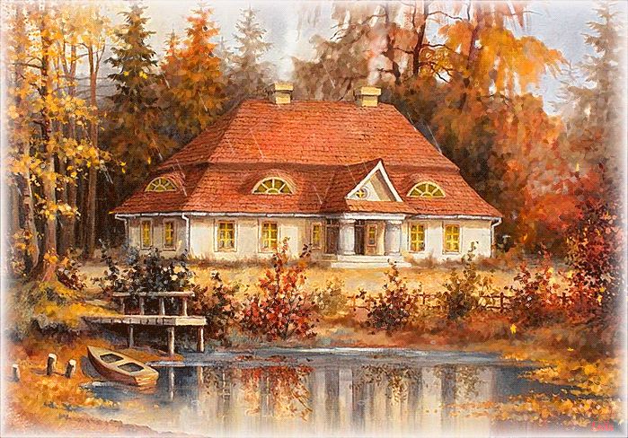 Осенний дом, пейзаж