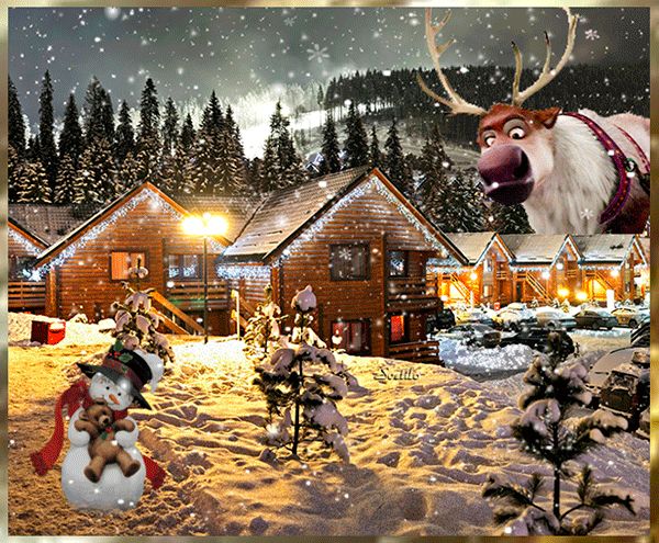 Новогодняя анимация деревня