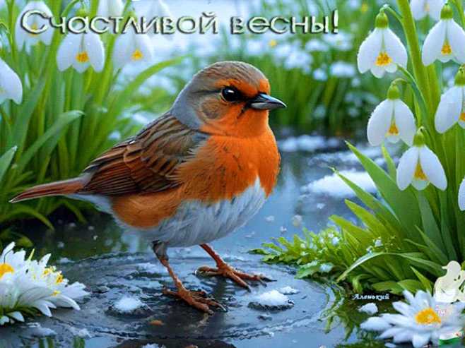 Счастливой весны ! Птица в цветах