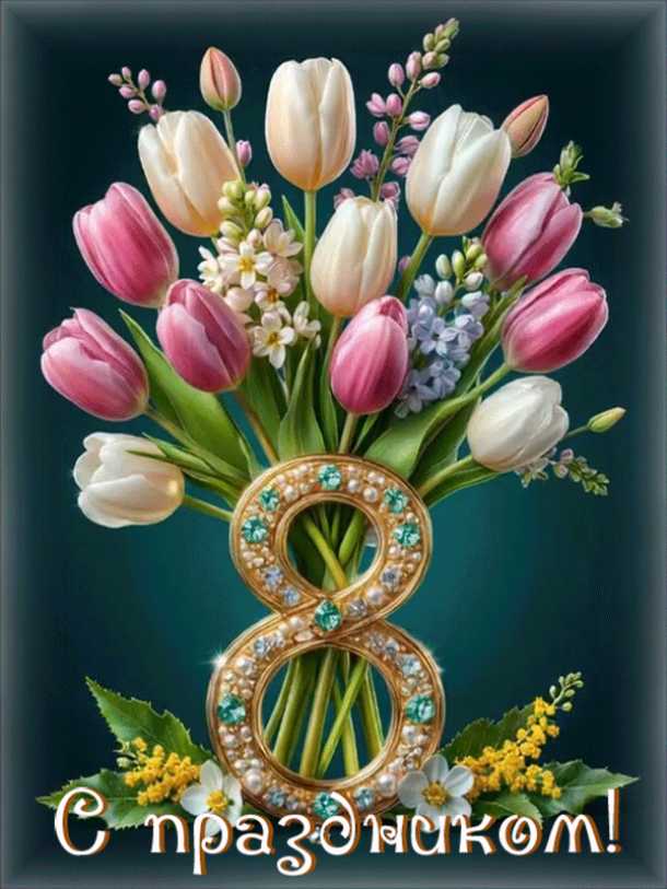 Букет тюльпанов. С Праздником 8 Марта