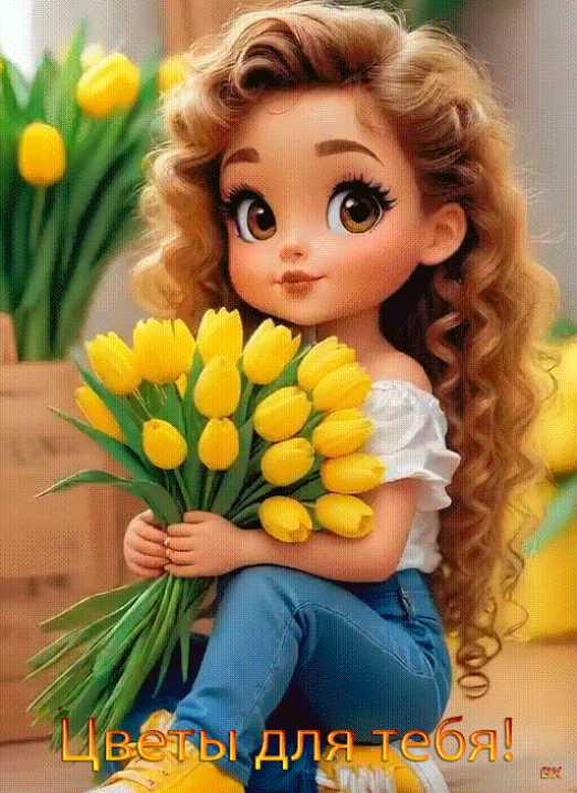 Цветы для тебя ! Девочка с тюльпанами