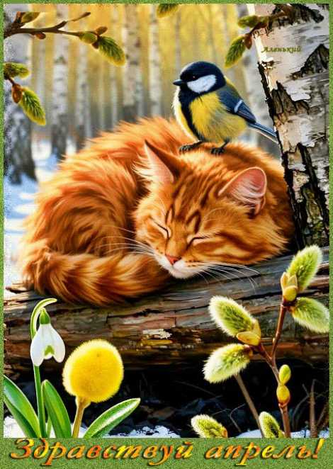 Здравствуй апрель ! Птица и кошка