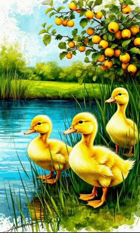 Утята, озеро, природа, gif