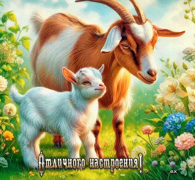 Отличного настроения ! Коза с козлёнком