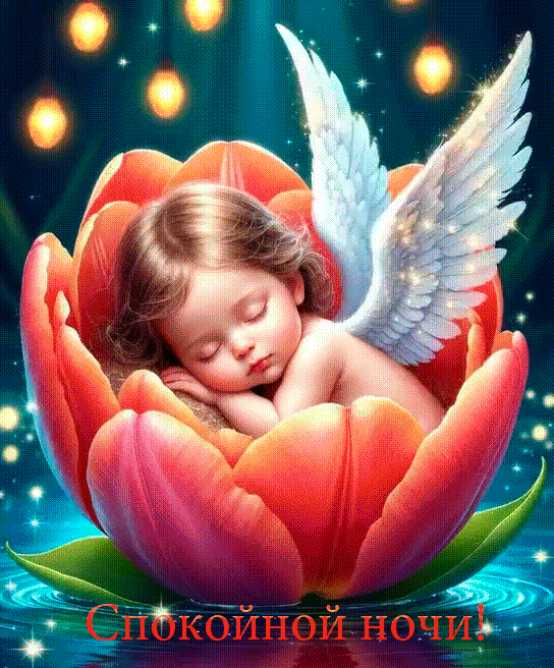 Спокойной ночи ! Ангел, цветок, gif