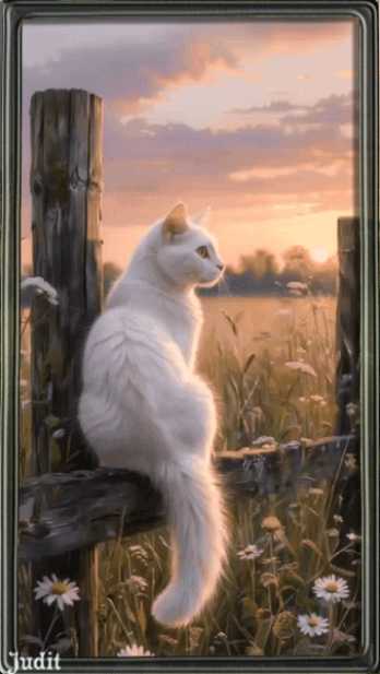 Белая кошка на заборе